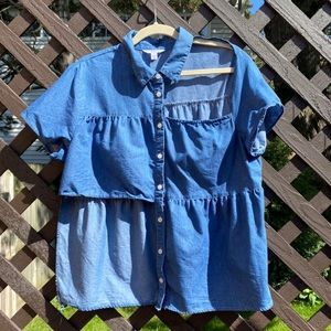 Denim Cut-Out Blouse